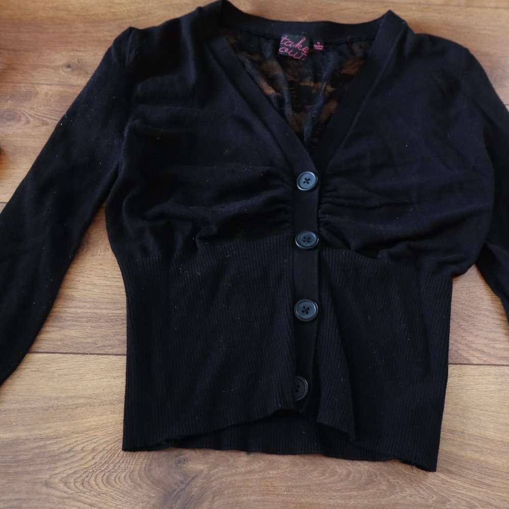 Cardigan Long Sleeve Black "Take Out" Lace Back XL